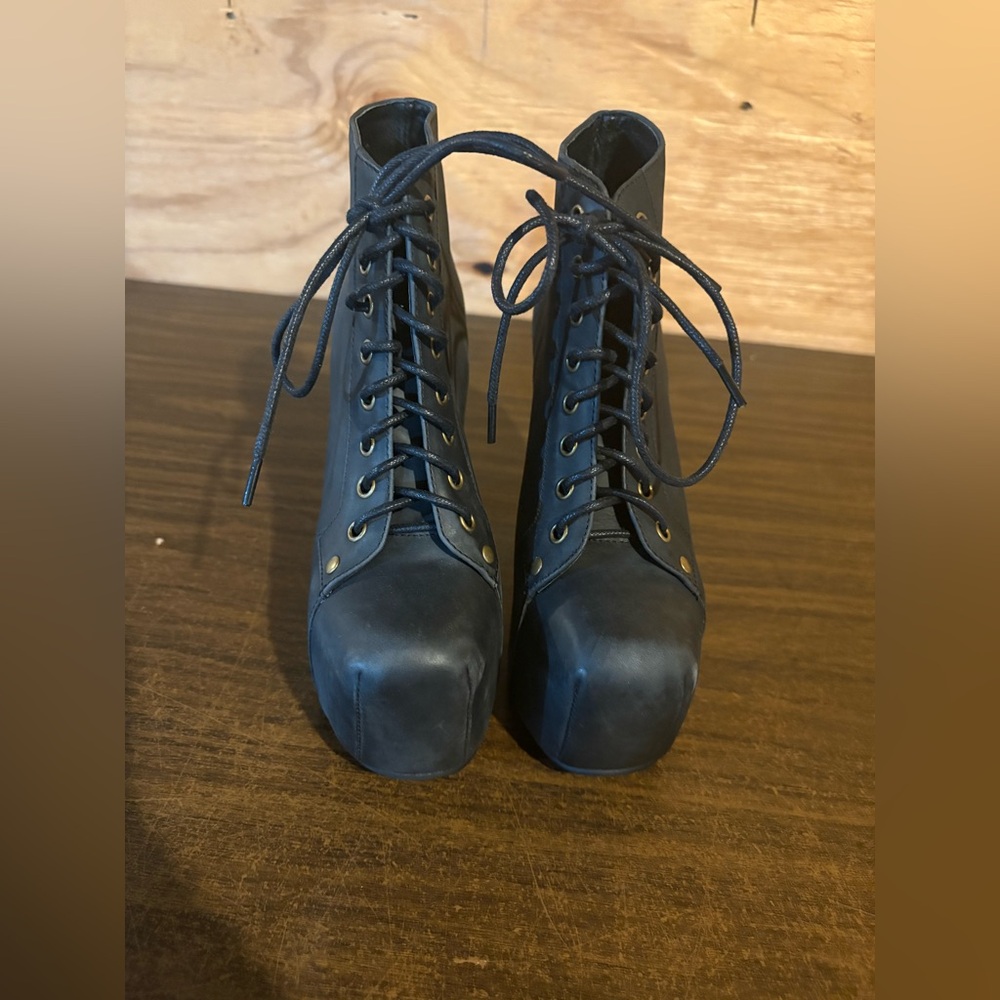 Black Lace-Up Ankle Jeffery Campbell Leather Lita Heeled Boots